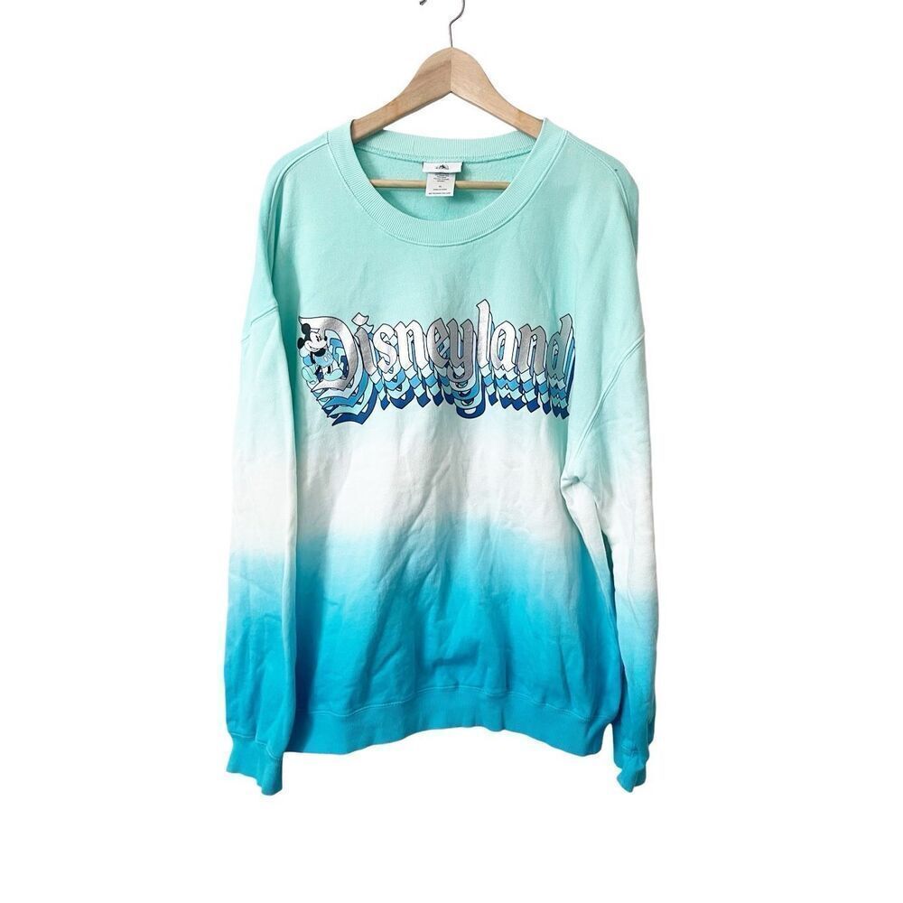 Disneyland Blue Teal White Ombré Cotton Crewneck Pullover Sweatshirt Size XL